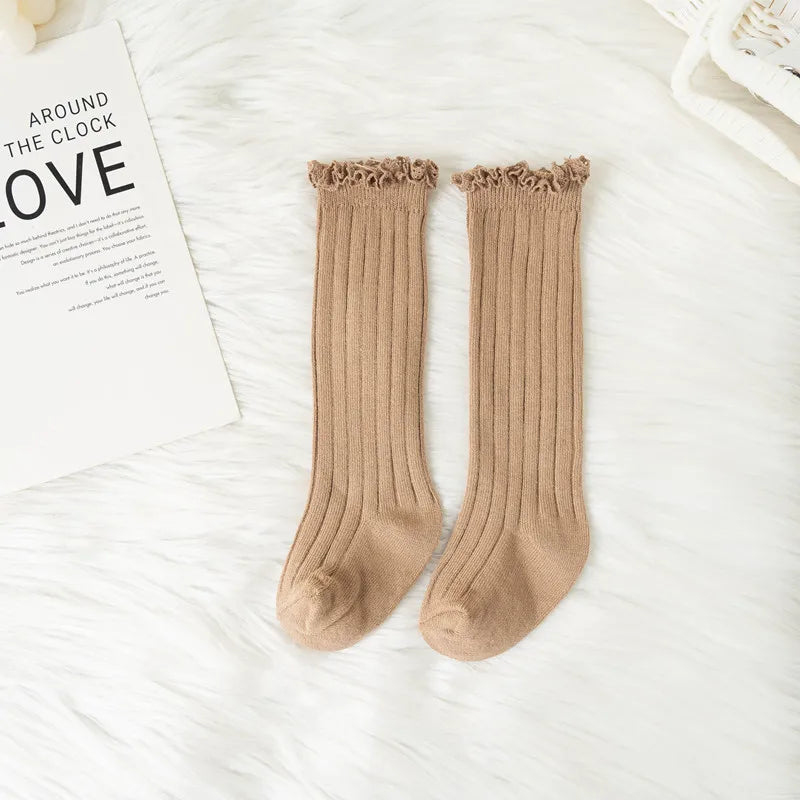 Ruffle Knee High Socks For Girls Cotton Lace Flower 0 To 8