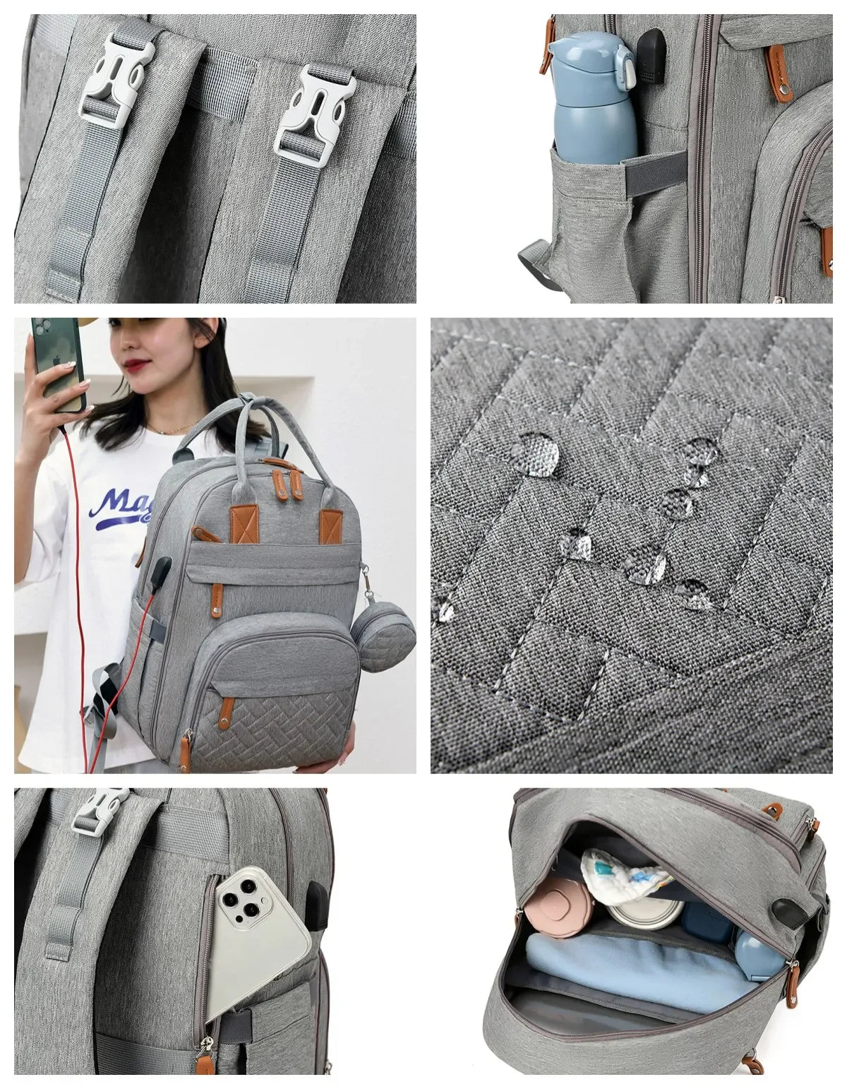 Diaper Backpack Mommy Waterproof Travel Tote Stroller Straps