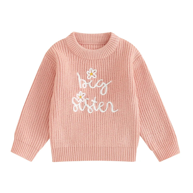 Kids Floral Embroidered Sweatshirt Crew Neck Long Sleeve Top