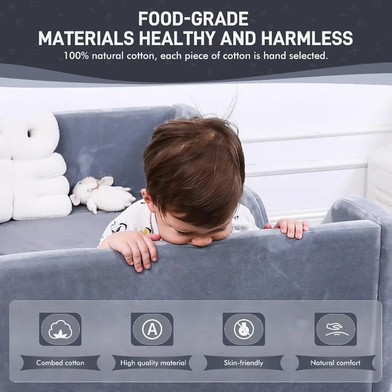 Gray Toddler Bed For Kids Crib Size With Safety Rail