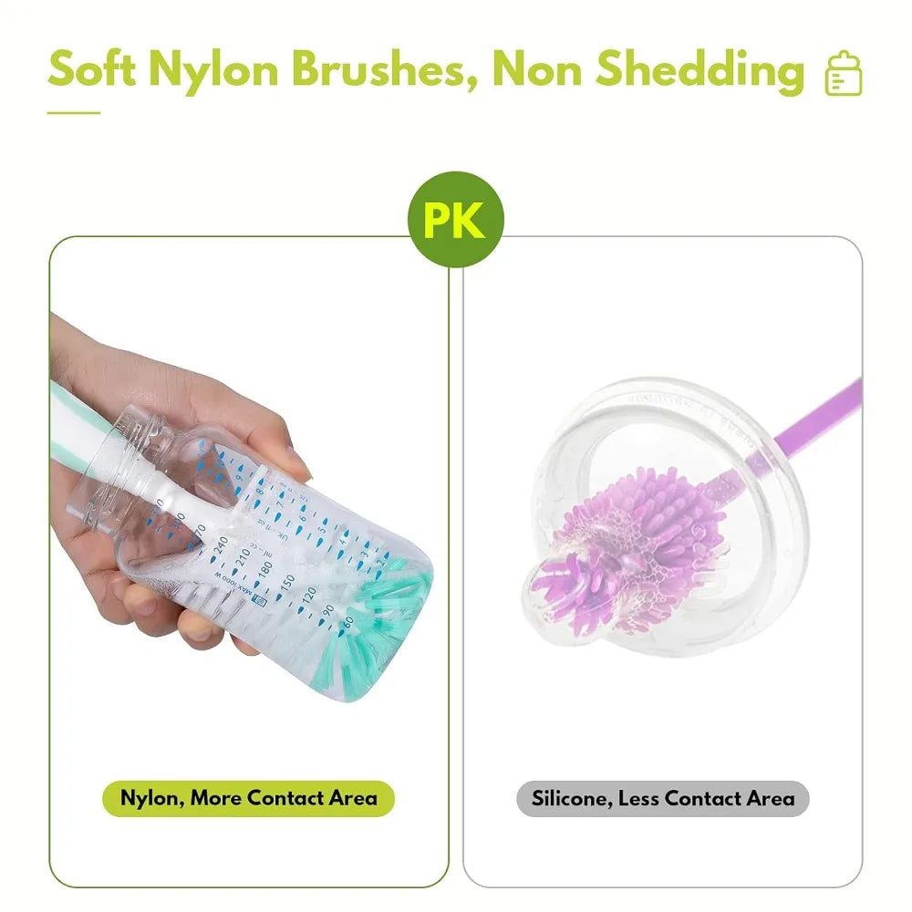 Green Baby Bottle Brush With Hidden Nylon Nipple Cleaner