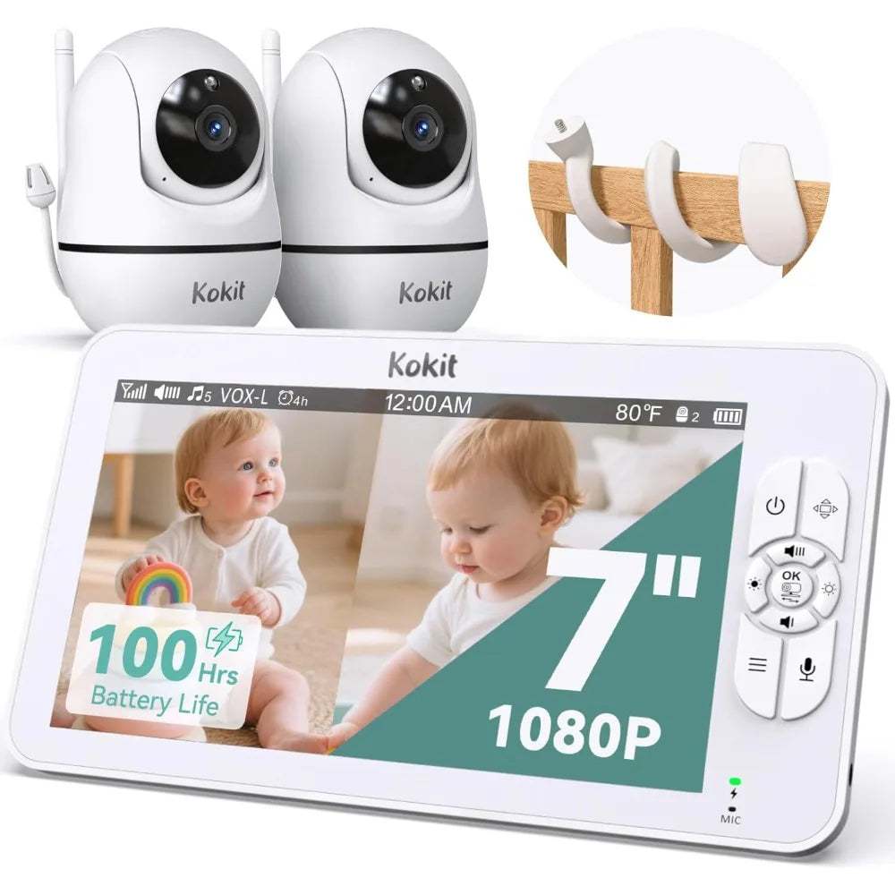 7 Inch 1080P Split Screen Baby Monitor No WiFi 100H Battery
