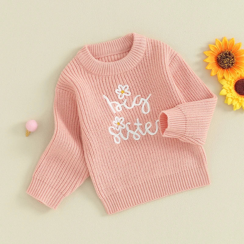 Kids Floral Embroidered Sweatshirt Crew Neck Long Sleeve Top