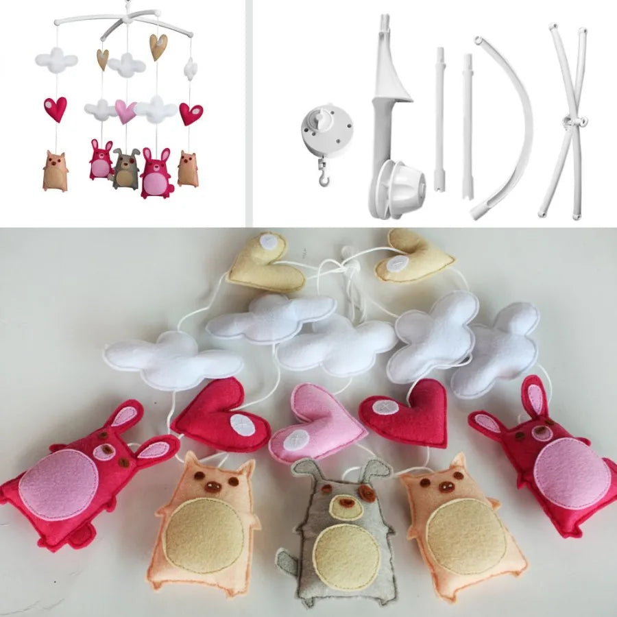Baby Crib Mobile Animal Musical Nursery Room Hanging Toy Dog Rabbit Pig