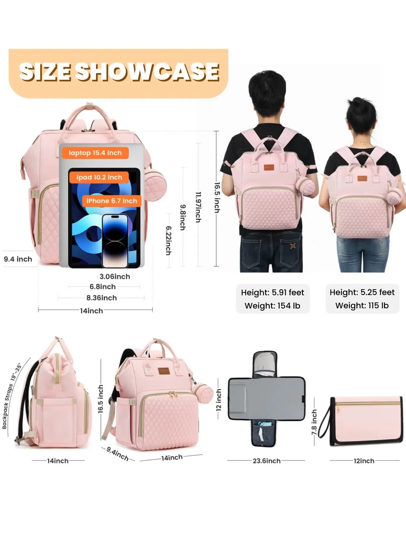 Diaper Bag Backpack With Changing Pad Pacifier Case