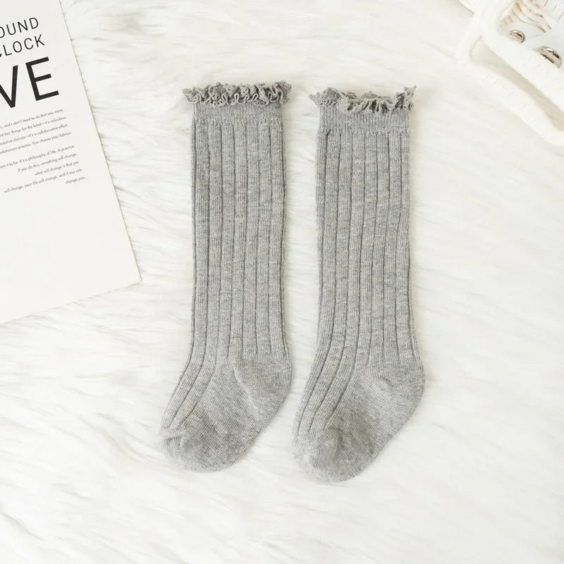 Ruffle Knee High Socks For Girls Cotton Lace Flower 0 To 8
