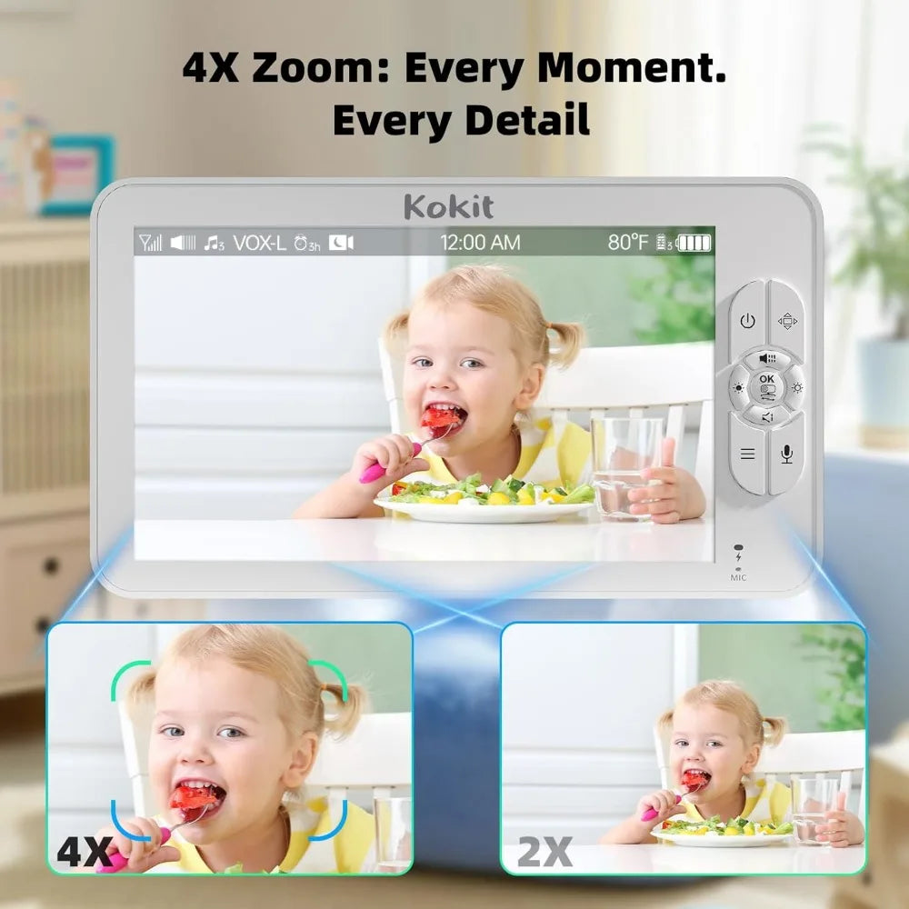 7 Inch 1080P Split Screen Baby Monitor No WiFi 100H Battery