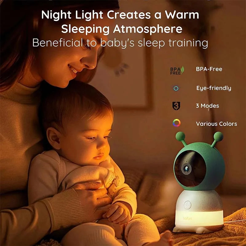 Boifun 2K 5 Inch Baby Monitor Camera with 360 Degree Rotation Phone App Colorful Night Lights Motion Monitoring Automatic Tracking