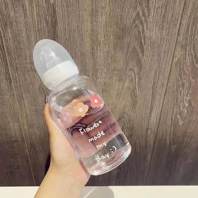Cute Cartoon Milk Drinking Plastic Bottle with Straw for Children and Adults Eco-Friendly Water Cup