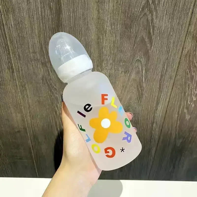 Cute Cartoon Milk Drinking Plastic Bottle with Straw for Children and Adults Eco-Friendly Water Cup