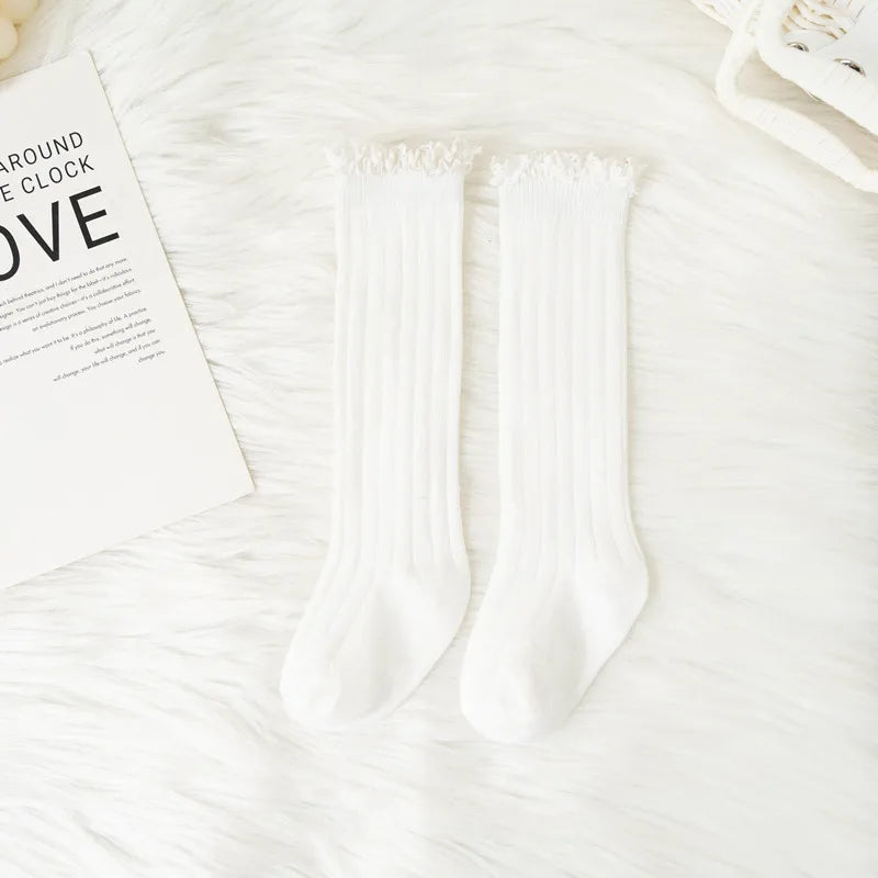 Ruffle Knee High Socks For Girls Cotton Lace Flower 0 To 8