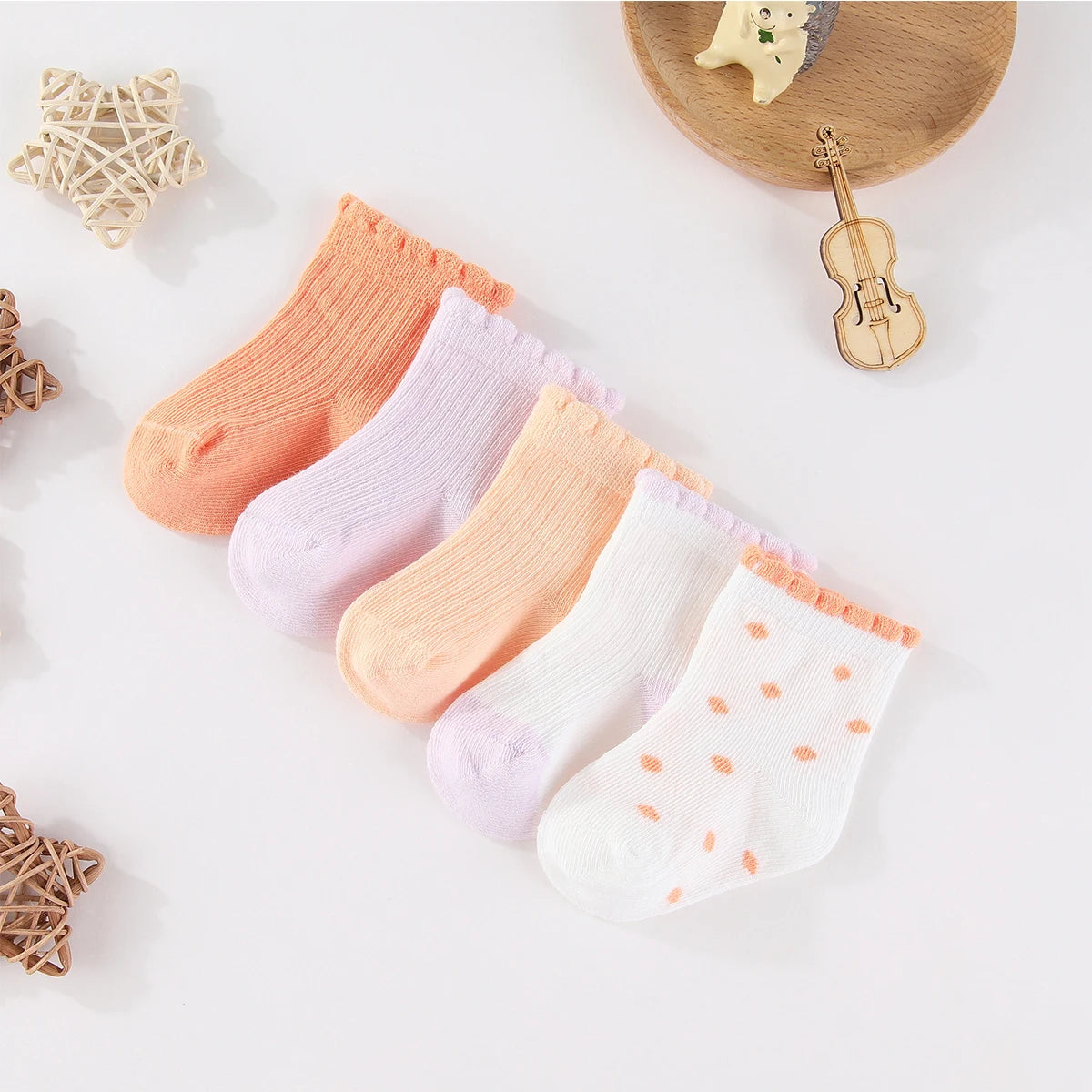 5 Pairs Newborn Baby Socks Cotton Soft Breathable 0 To 12M