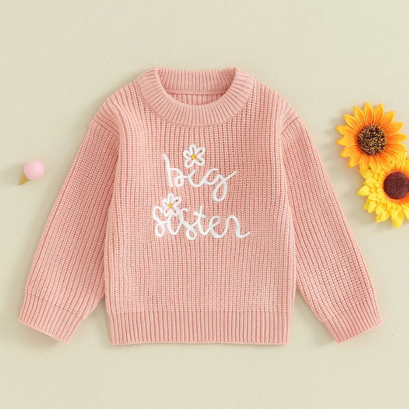 Kids Floral Embroidered Sweatshirt Crew Neck Long Sleeve Top