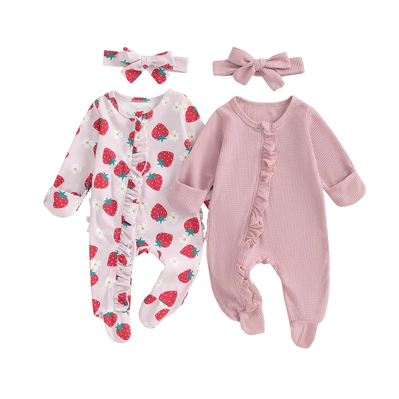 Toddler Girls Floral Ruffle Romper Set with Bow Headband Summer Outfit for Infants