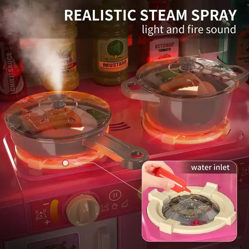 Play Kitchen Set Realistic Smoke And Lighting Toy For Kids