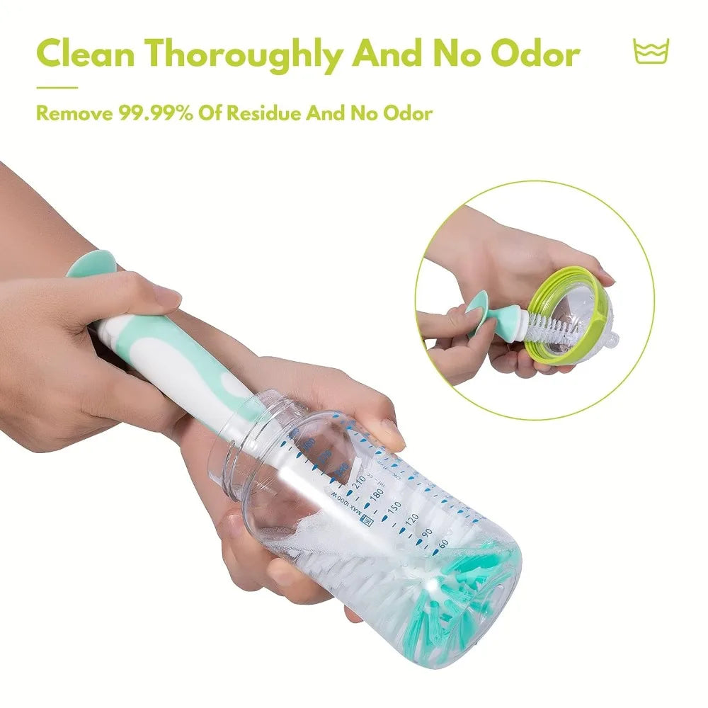 Baby Bottle Brush With Hidden Nylon Nipple Cleaner And Base