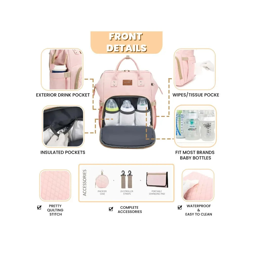 Diaper Bag Backpack With Changing Pad Pacifier Case