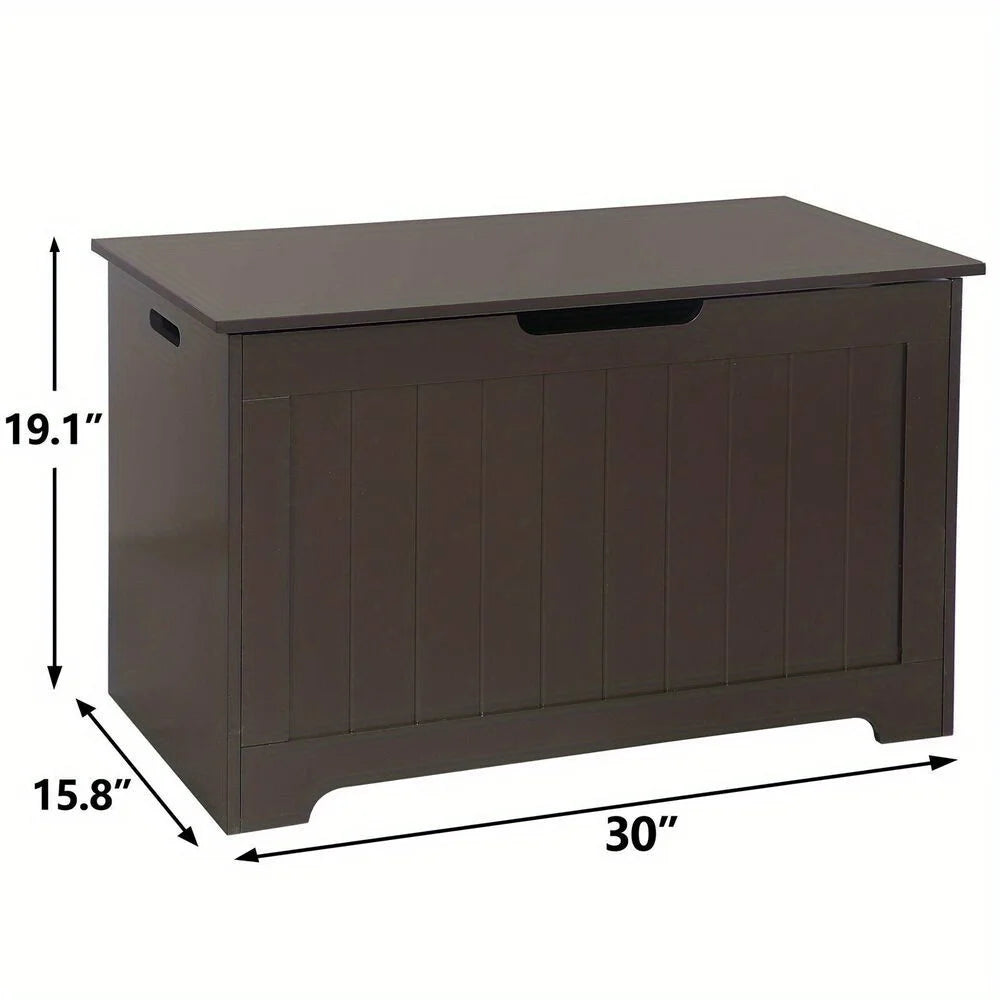 30 Inch Wooden Kid Toy Box Lift Top Storage Chest Organizer with Safety Hinged Lid in Brown