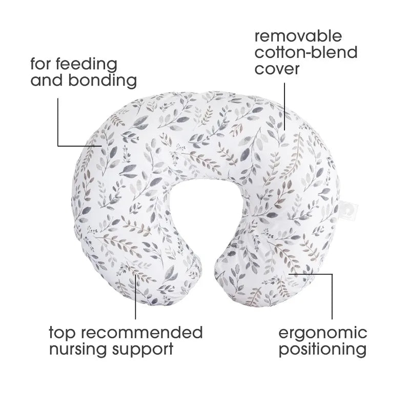 Original Nursing Pillow Gray Taupe Leaves Ergonomic Nursing Essentials for Bottle and Breastfeeding Firm Fiber