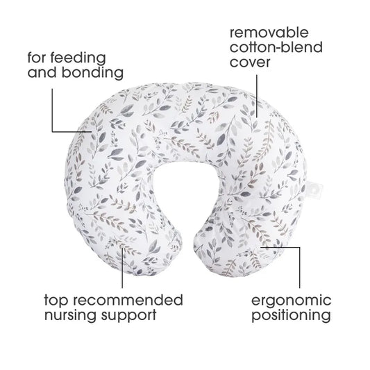 Original Nursing Pillow Gray Taupe Leaves Ergonomic Nursing Essentials for Bottle and Breastfeeding Firm Fiber