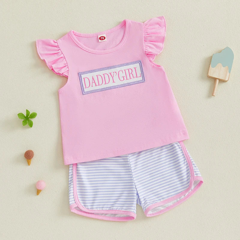 Adorable Baby Girl Floral Ruffle Sleeve Top and Shorts Set