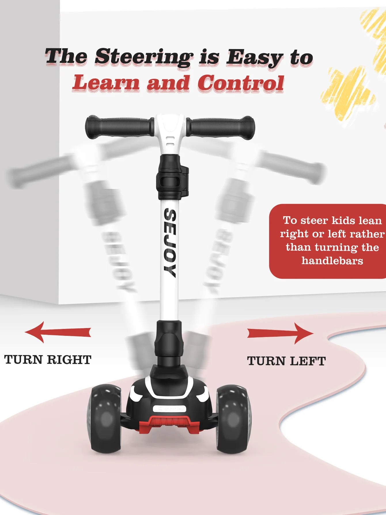 Sejoy 3-In-1 Three Wheel Kick Scooter With LED Flashing