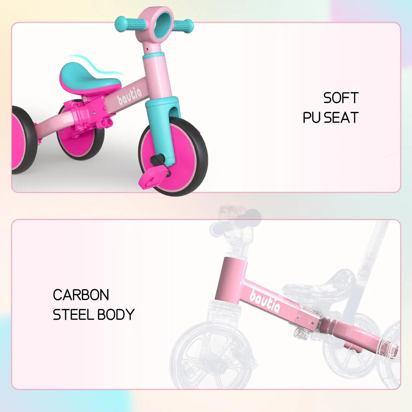 5 In 1 Kids Tricycle For Toddlers 1 To 3 Baby Balance Bike Toy For Boys And Girls Gift With Push Handle And Removable Pedals