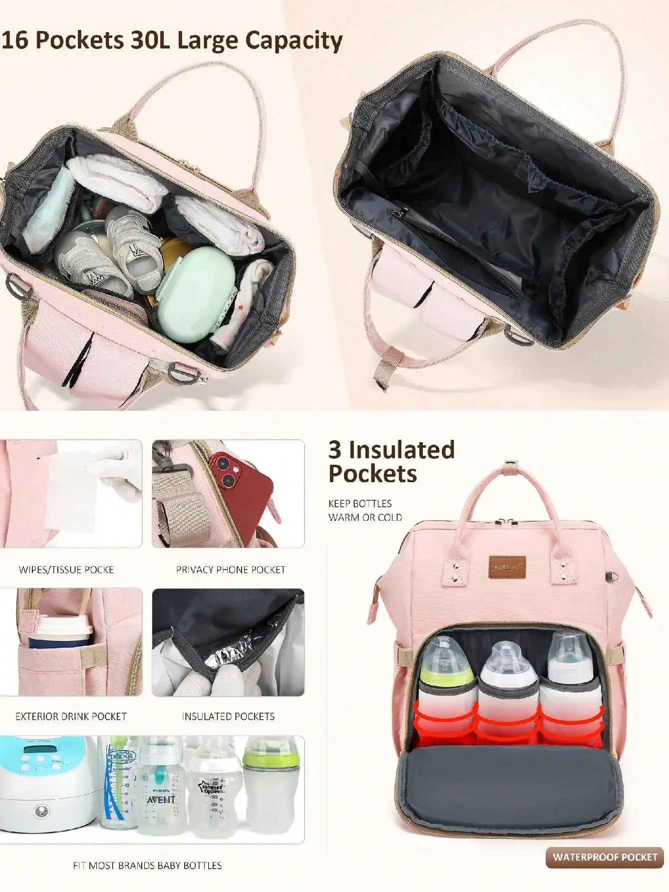 Diaper Bag Backpack With Changing Pad Pacifier Case