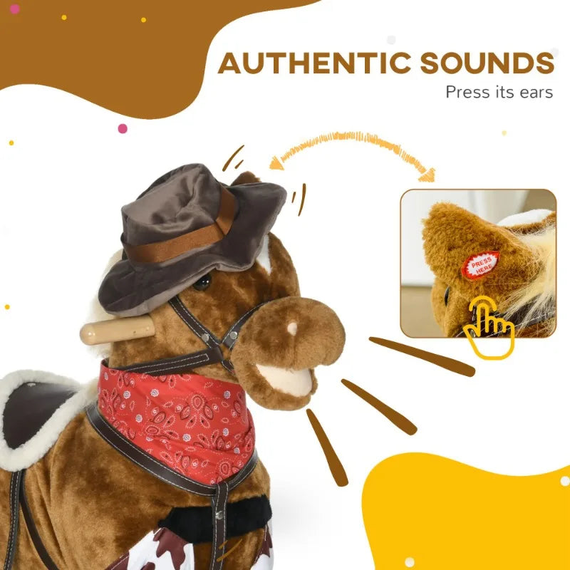 Baby Rocking Horse Large Riding Horse Plush Animal Rocker with Realistic Sound Saddle Toy for Boys and Girls Ages 3 to 8 Years Old Brown