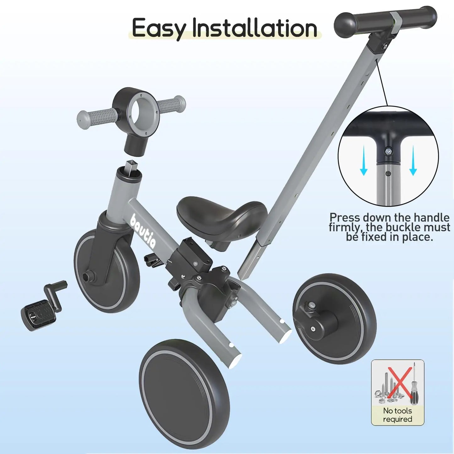 5 In 1 Kids Tricycle For Toddlers 1 To 3 Baby Balance Bike Toy For Boys And Girls Gift With Push Handle And Removable Pedals