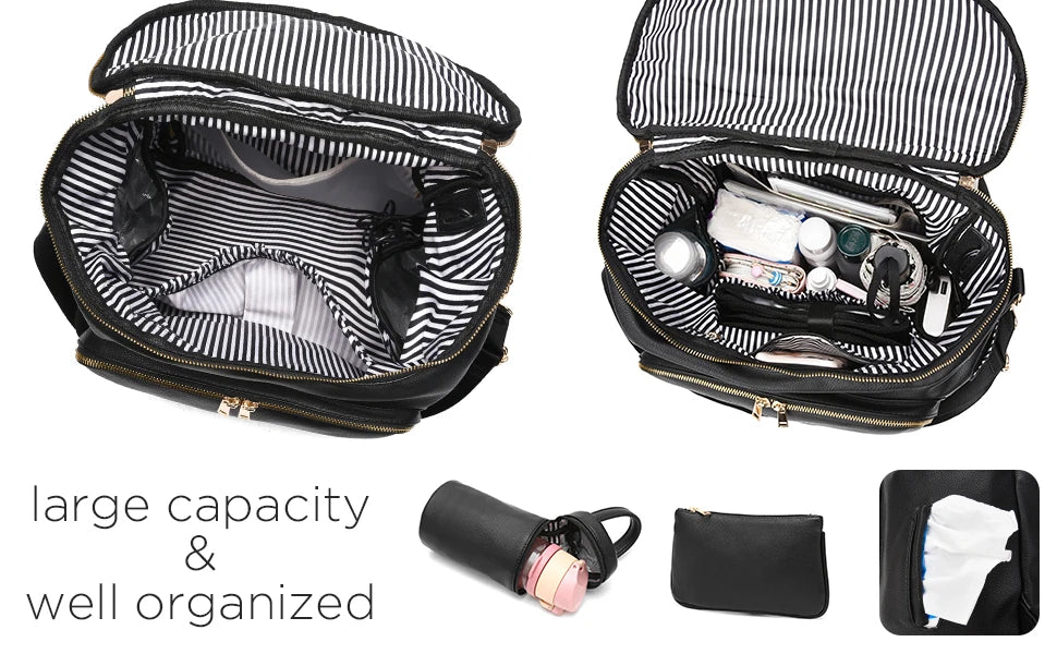 Large Capacity Leather Diaper Bag Backpack Moms And Dads