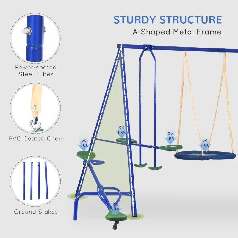 Metal Swing Set for Kids Outdoor Heavy Duty Frame with Double Swings for Backyard Playground