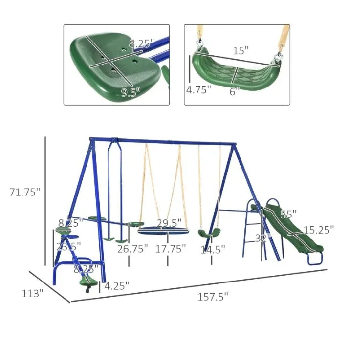 Metal Swing Set for Kids Outdoor Heavy Duty Frame with Double Swings for Backyard Playground