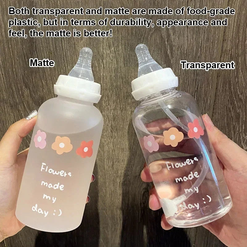Cute Cartoon Milk Drinking Plastic Bottle with Straw for Children and Adults Eco-Friendly Water Cup