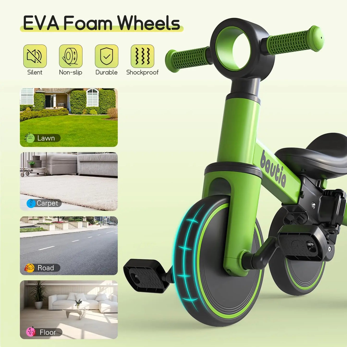 5 In 1 Kids Tricycle For Toddlers 1 To 3 Baby Balance Bike Toy For Boys And Girls Gift With Push Handle And Removable Pedals