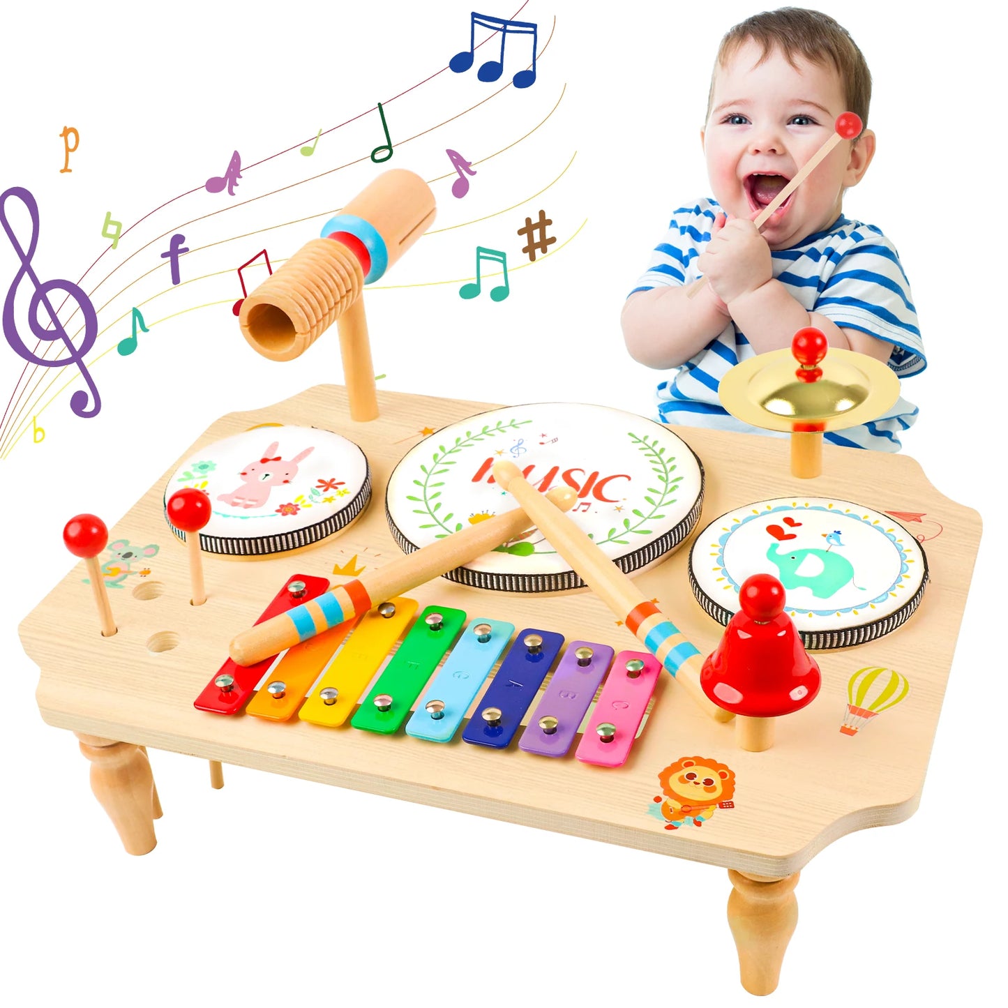 Children's Drum Kit Multi in One Musical Instruments for Ages 1 to 3 with Xylophone Montessori Baby Toy