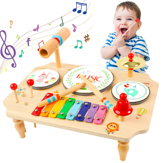 Children's Drum Kit Multi in One Musical Instruments for Ages 1 to 3 with Xylophone Montessori Baby Toy