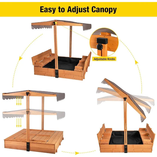 Kids Sand Box With Canopy And Foldable Bench Seats