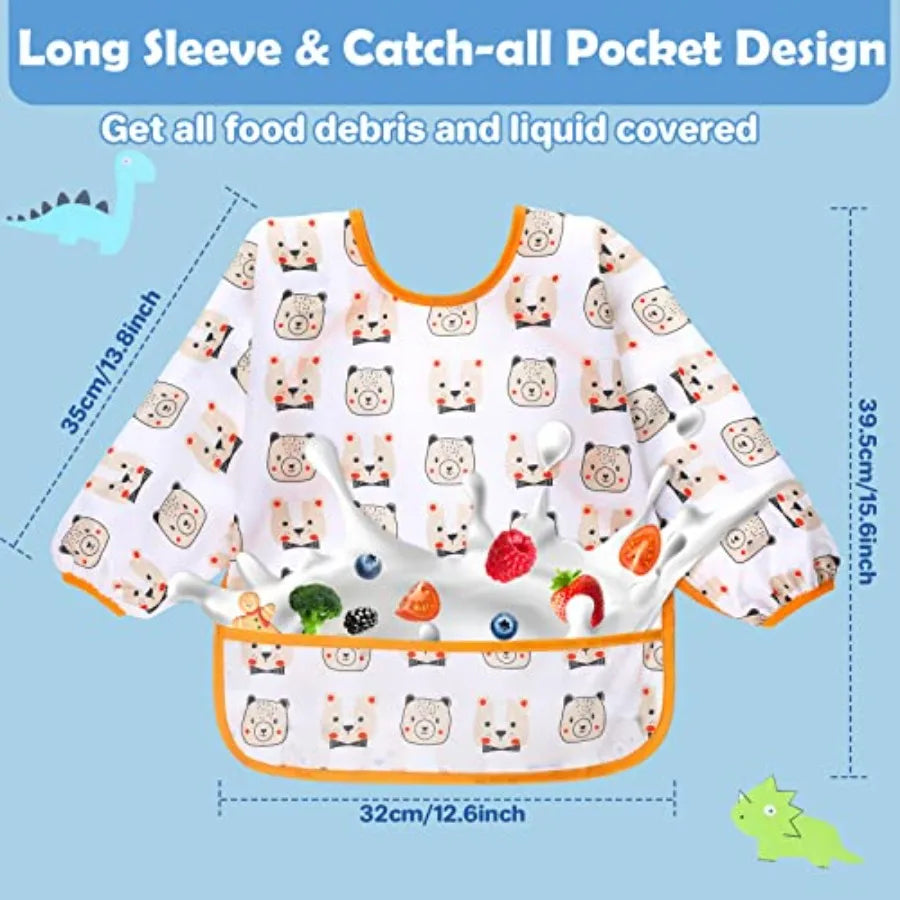Lictin Long Sleeve Reusable Infant Bibs 5 Pack For Feeding