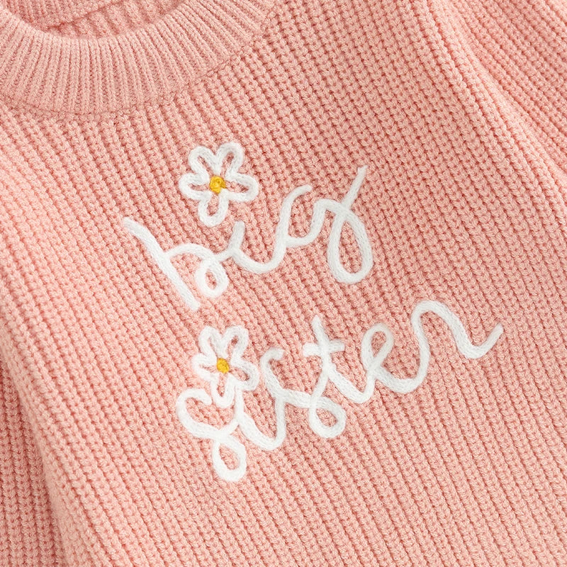 Kids Floral Embroidered Sweatshirt Crew Neck Long Sleeve Top