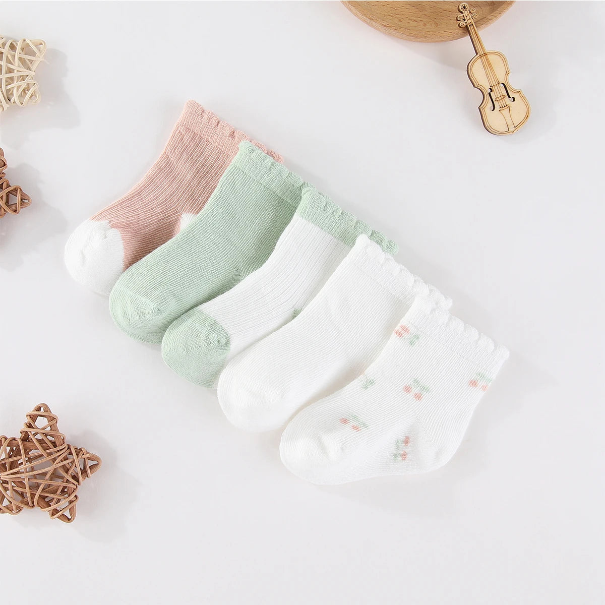 5 Pairs Newborn Baby Socks Cotton Soft Breathable 0 To 12M