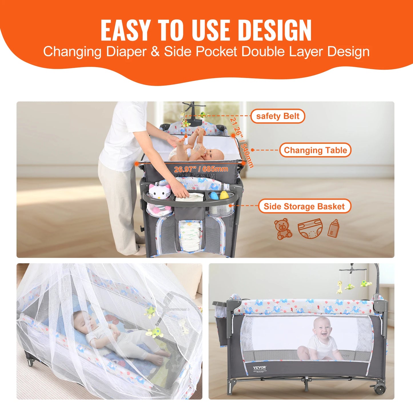SucceBuy Baby Bassinet Bedside Sleeper With Storage Basket