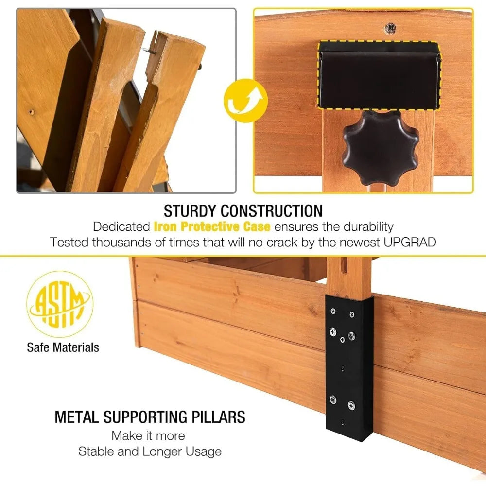 Kids Sandbox With Canopy And Foldable Bench Seats Outdoor