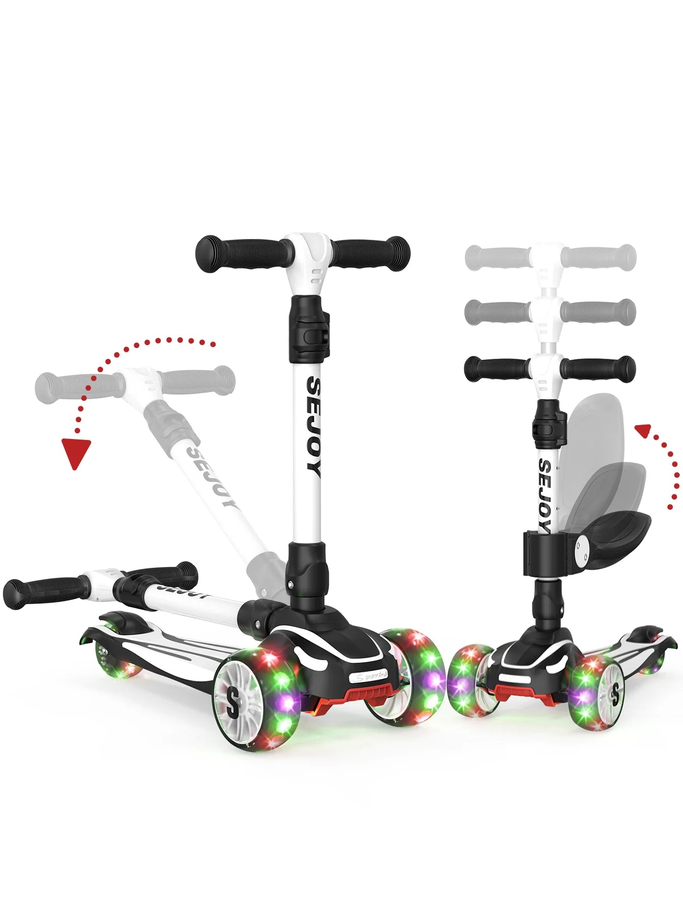 Sejoy 3-In-1 Three Wheel Kick Scooter With LED Flashing