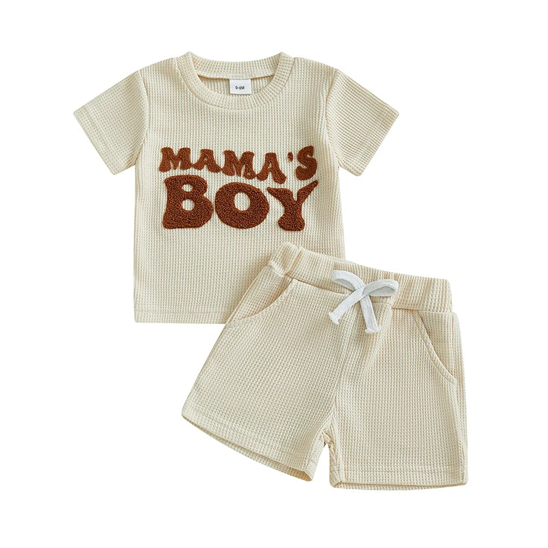 Infant Boy Waffle Knit Set Short Sleeve Tee And Solid Shorts