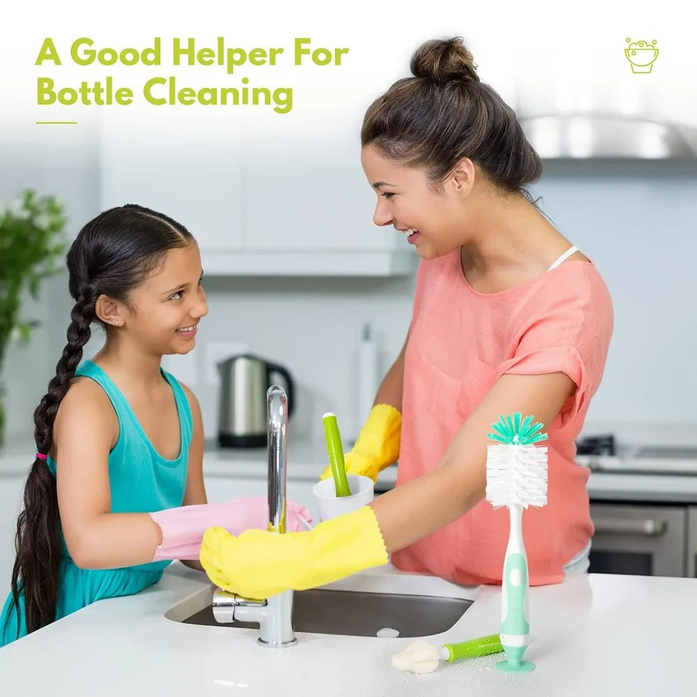 Green Baby Bottle Brush With Hidden Nylon Nipple Cleaner