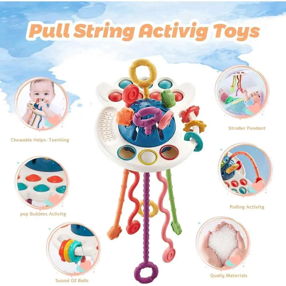 Montessori Baby Toys for 6 to 36 Months Pull String Teether Analog Cell Phone Sensory Shapes Simulation Remote Control