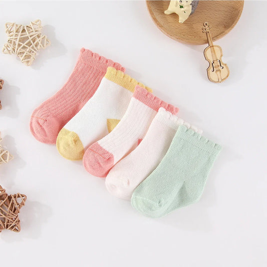 5 Pairs Cotton Mid Calf Socks For Newborns 0 To 12 Months