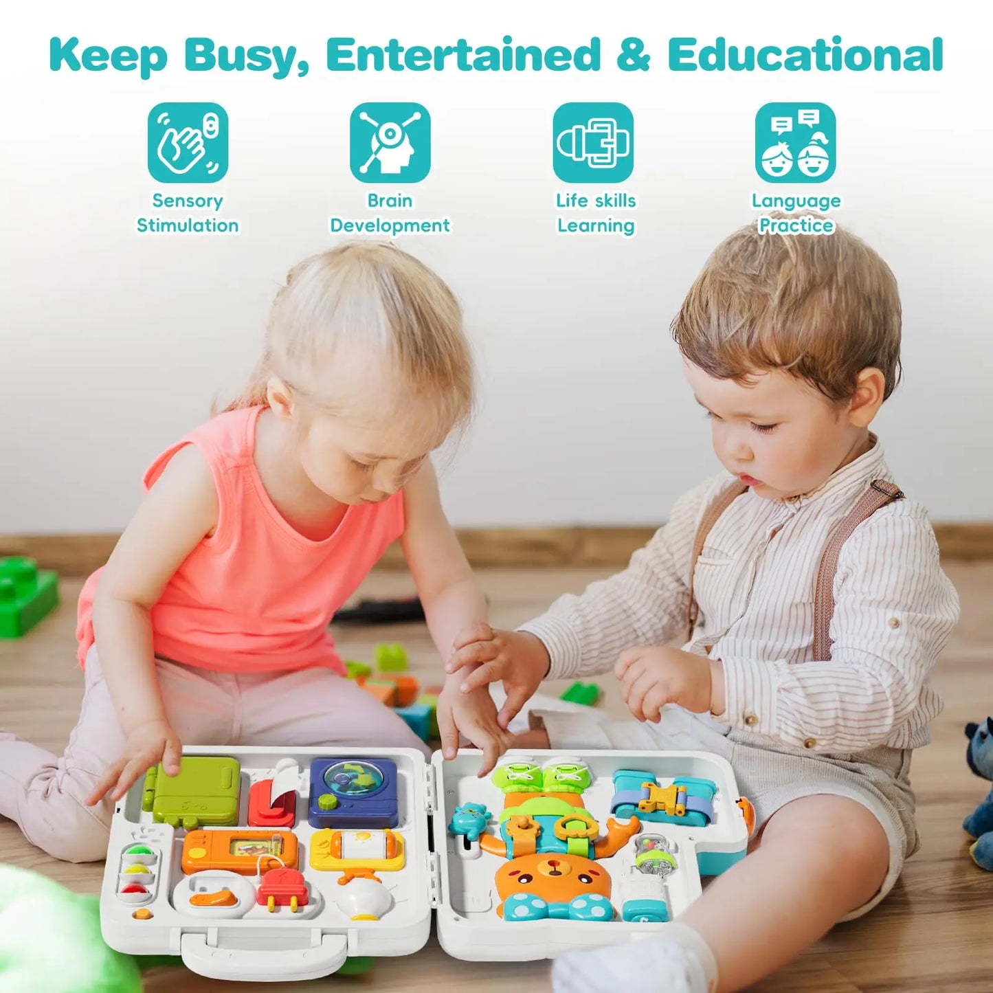 Toddler Musical Busy Board Kids Learning Sensory Toys Portable Montessori Gift for Ages 1 to 3 Boys and Girls