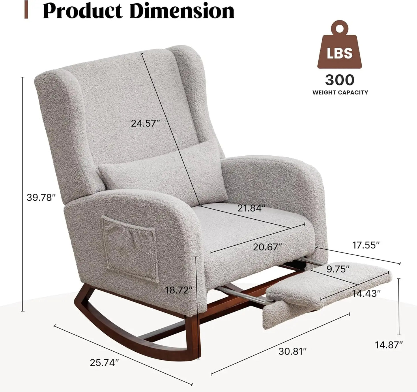 Rocking Chair Nursery with Footrest Wingback Nursery Rocking Chairs Teddy Nursing Glider Rocker Chair with Pillow